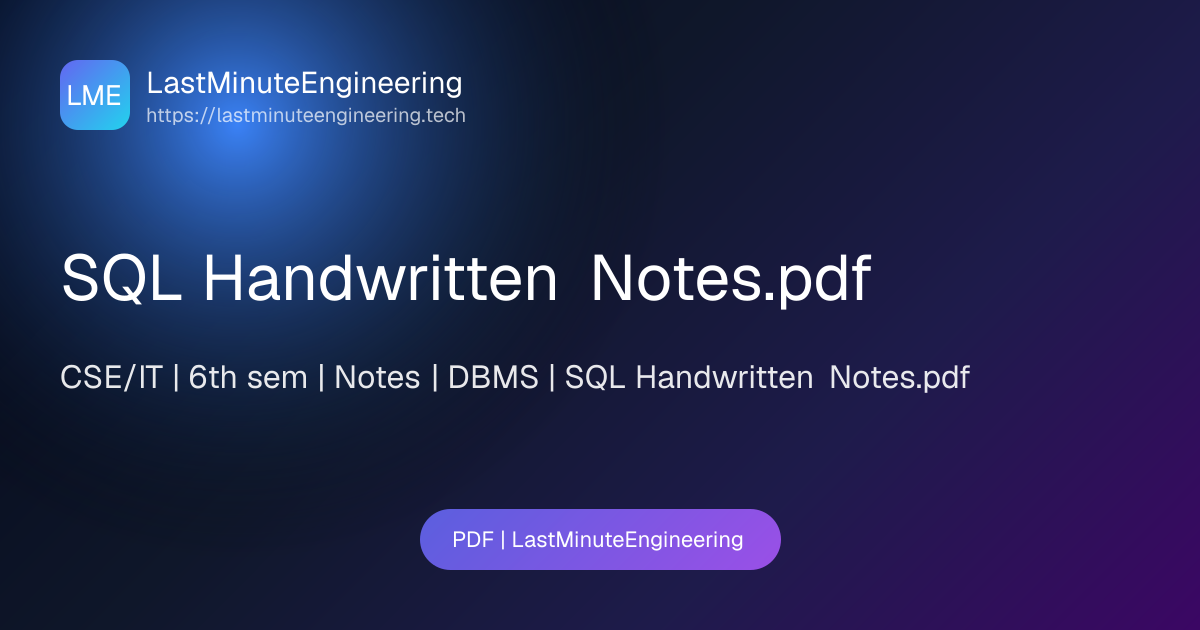 SQL Handwritten Notes.pdf | PDF | LastMinuteEngineering